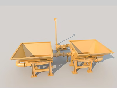 Industrial Equipment with Double Hoppers Stable Frames and Connecting Metal Pipes 3d model