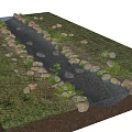 Waterfront Landscape Design With Natural Stream Stones Grass And Green Vegetation
