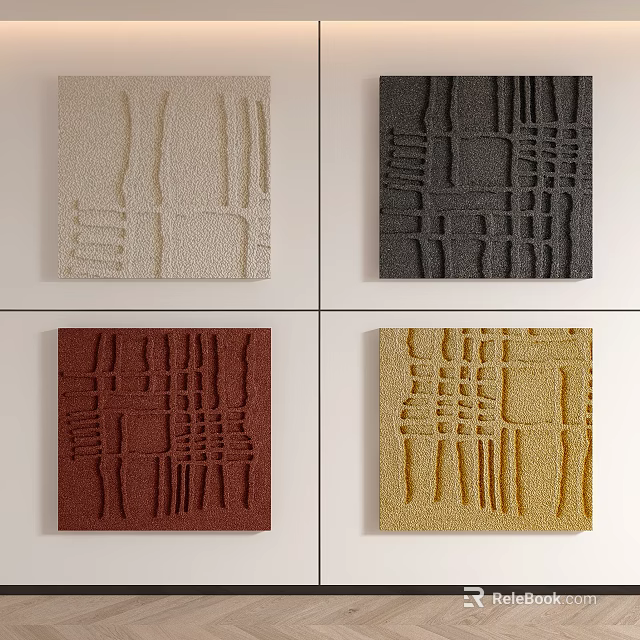 Four Colored Square Decorative Panels With Textured Grid Patterns Design 3d model 