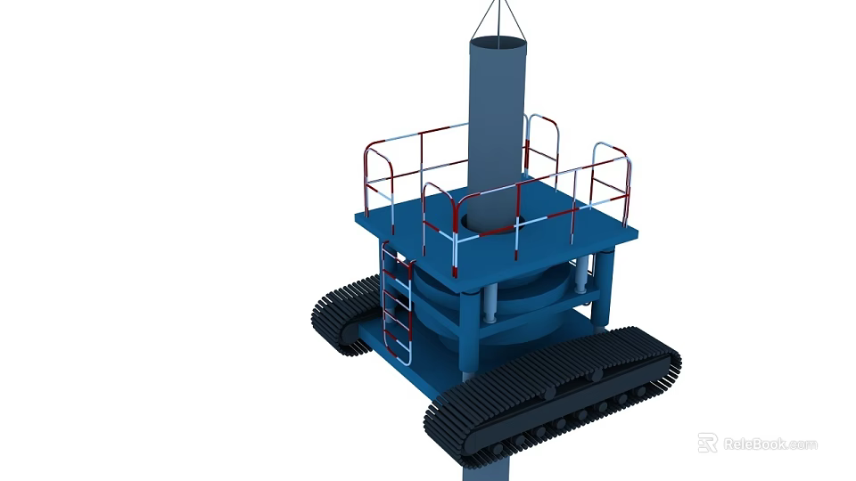 Industrial Equipment Featuring Tracked Base Top Platform Railings Ladder and Cylindrical Structure 3d model 