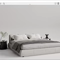 Modern Upholstered Double Bed With Light Gray Frame White Pillows Gray Blanket And Black Bedside Tables