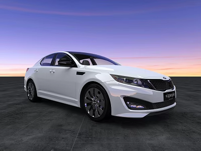 White Modern Sedan With Sleek Exterior Design Against Sunset Sky On Gray Pavement 3d model