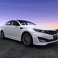 White Modern Sedan With Sleek Exterior Design Against Sunset Sky On Gray Pavement
