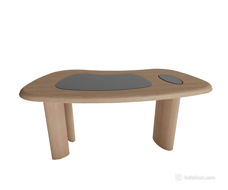 Wooden Desk with Curved Tabletop Gray Pad and Small Circular Hole Modern Design 3d model 
