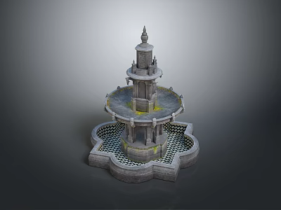 Ornamental Three Tiered Stone Garden Fountain With Intricate Base Design 3d model