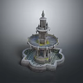 Ornamental Three Tiered Stone Garden Fountain With Intricate Base Design