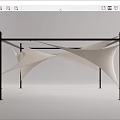 Modern Outdoor Tent With White Fabric And Black Metal Support Structure