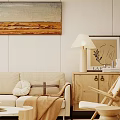 Modern Sofa Coffee Table Set With Cozy Rug Wooden Chair Pillows And Wall Painting