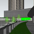 Modern High Rise Residential Buildings With Central Entrance Fountain Car And Green Landscape