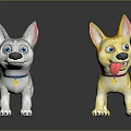 Cute Cartoon Dog Characters With Grey And Yellow Fur Big Ears And Blue Eyes