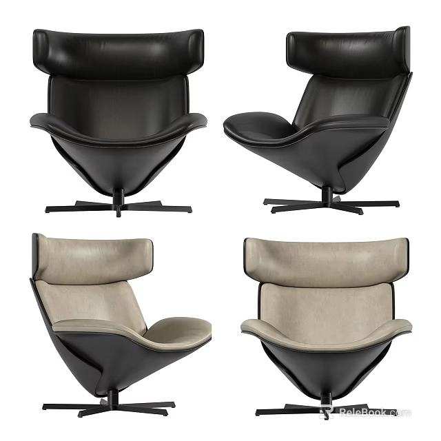 Modern Leisure Chair With Leather Upholstery Swivel Base And Two Tone Colors 3d model 
