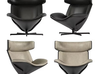 Modern Leisure Chair With Leather Upholstery Swivel Base And Two Tone Colors 3d model