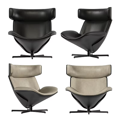 Modern Leisure Chair With Leather Upholstery Swivel Base And Two Tone Colors 3d model