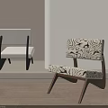 Modern Leisure Chair Featuring Swirl Pattern Upholstery And Wooden Legs With Shadow Effects