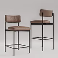 Modern Bar Stools With Brown Leather Seats And Black Metal Frames 3d model