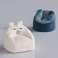 Cute White and Navy Blue Plush Bean Bag Chairs with Cartoon Faces and Rabbit Ears
