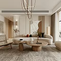 Modern Living Dining Room Interior With Sofa Dining Table Chandelier Decorative Painting And Green Plants
