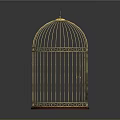 Golden Birdcage Decorative Ornament Set With Red Base And Metal Frame