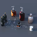 Wine Bottles And Glasses With Pump Bottles Decorative Metal Flask Small Jar And White Cup