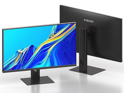 Xiaomi Dual Computer Monitors With Colorful Display And Black Stand Base 3d model