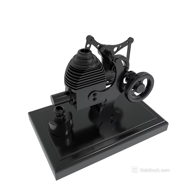 Black Metal Mechanical Model With Gear And Cylinder On Stable Base 3d model 