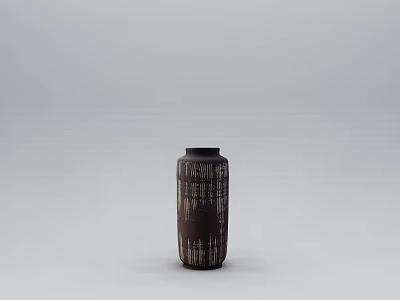 Dark Brown Ceramic Vase With White Line Patterns Modern Decorative Ornament Set For Home Decor 3d model
