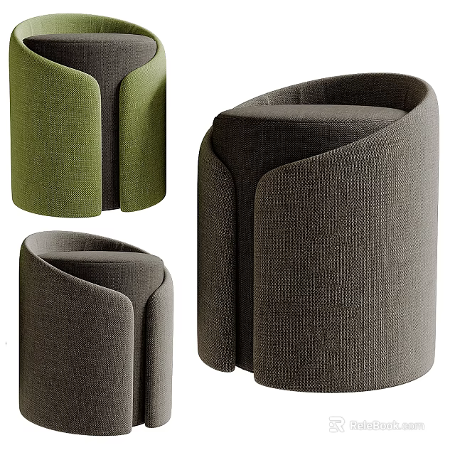 Modern Curved Sofa Stool in Dark Gray and Green Upholstered Fabric Design 3d model 