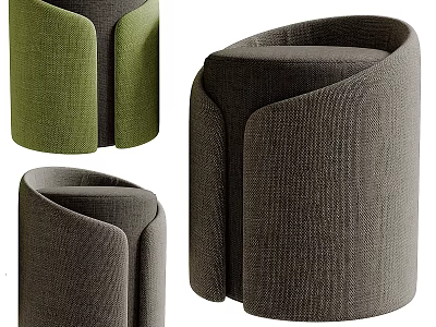 Modern Curved Sofa Stool in Dark Gray and Green Upholstered Fabric Design 3d model