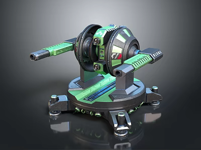 Green And Black Precision Mechanical Device With Rotating Parts And Stable Base 3d model