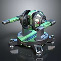 Green And Black Precision Mechanical Device With Rotating Parts And Stable Base