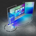 Modern Exhibition Display Installation With Double Screens Unity Moment Text And Gradient Panels