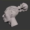 Character Head 3D Model with Braided Hair and Horn Like Decoration in Soft Pink Tone