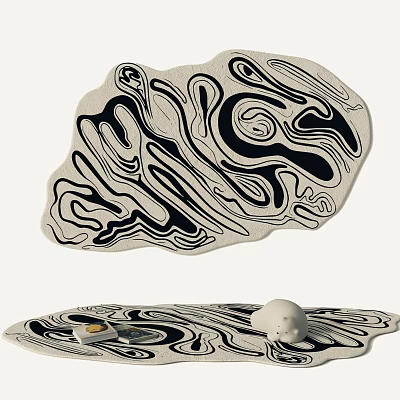 Modern Shaped Rug With Abstract Black White Swirl Artistic Pattern Design 3d model