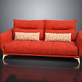 Red Modern Two Seater Sofa with Leopard Print Pillows and Golden Legs