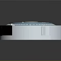 Futuristic Cartoon Sci Fi Control Room With Blue White Geometric Design And Screens