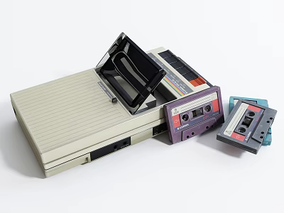 Vintage Cassette Tape Player With Open Deck And Colorful Cassettes 3d model