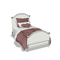 Classic White Single Bed Frame With Red And White Bedding And Decorative Headboard 3d model