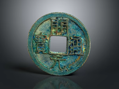 Ancient Chinese Bronze Coin With Round Shape Square Hole And Calligraphy Characters 3d model