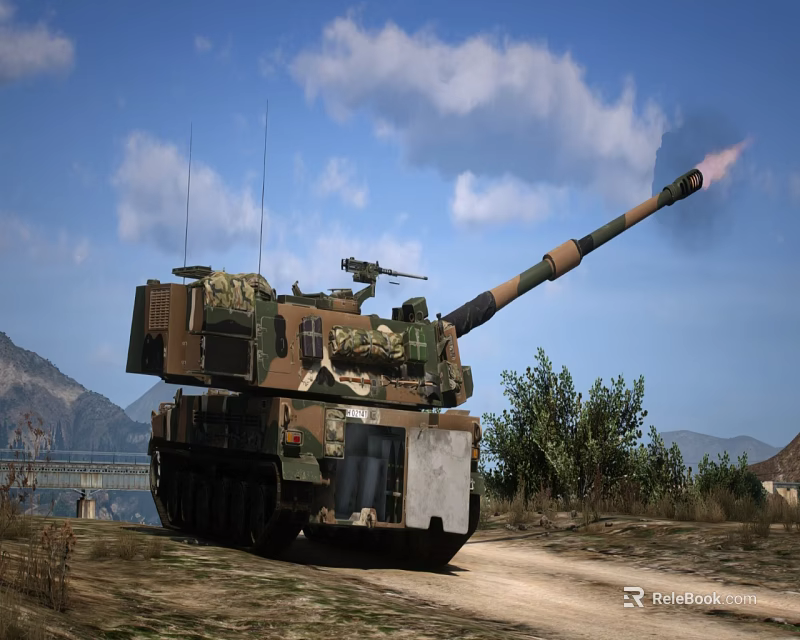 Military Tank With Camouflage In Outdoor Terrain 3d model 