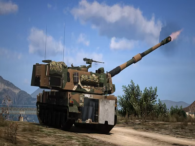 Military Tank With Camouflage In Outdoor Terrain 3d model