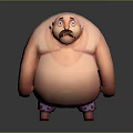 Fat Shirtless Bearded Man 3D Model With Funny Expression On Gray Background 3d model