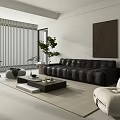 Modern Living Room Interior With Black Sofa White Armchair Green Plant Coffee Table