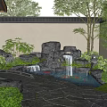 Natural Rockery Stones with Waterfall Koi Fish Pond Stone Path and Bamboo Trees