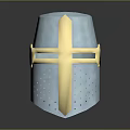 Medieval Weapon Helmet With Silver Body Golden Cross Design And Perforations