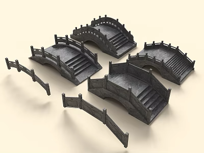 Different Landscape Bridge Designs Featuring Arched Structures Stone Steps And Railings 3d model