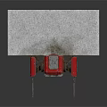 Red Industrial Mechanical Device Mounted On Concrete Base With Metal Parts