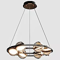 Modern Chandelier With Circular Metal Frames And Illuminated Glass Globes For Home Interior