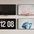 Modern Wall Mounted TVs Displaying Digital Clock And Abstract Floral Patterns 3d model