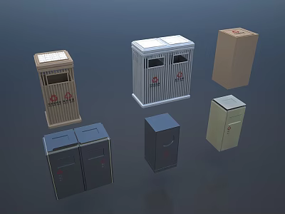 Varied Design Garden Ornament Trash Bins in Different Colors and Styles 3d model
