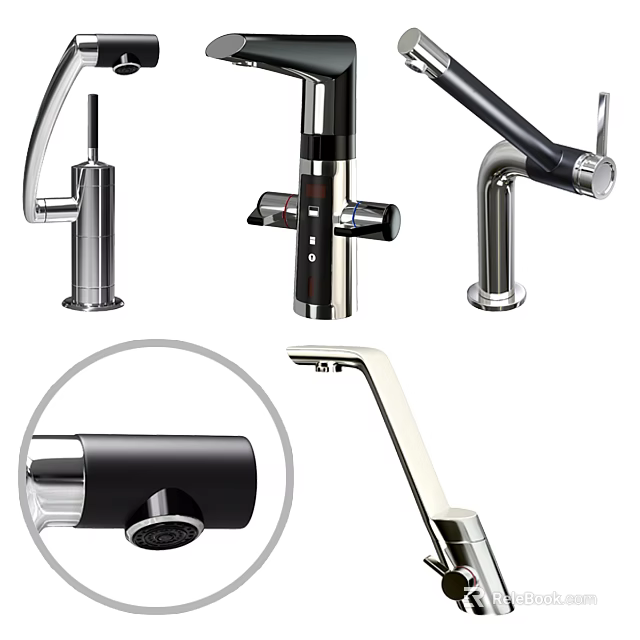 Modern Kitchen Faucet Designs With Sleek Chrome And Matte Black Finishes 3d model 